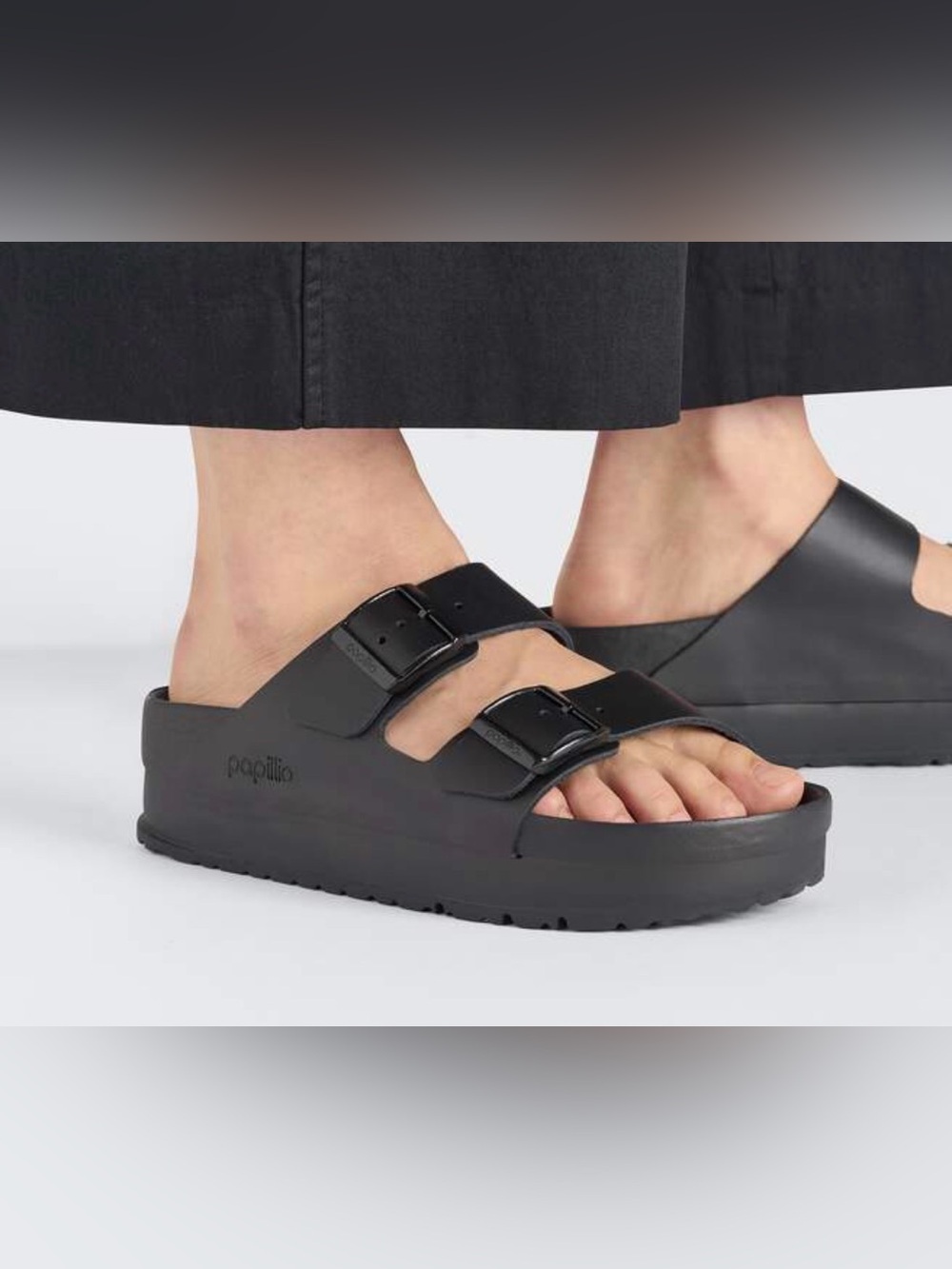 Papillio Birkenstock Flex Black Platform Leather Sandals - Picture 2 of 10
